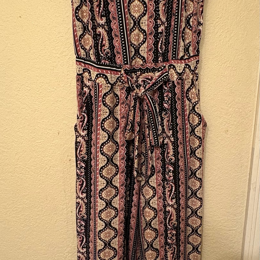 Black and Pink Striped Jumpsuit with Geometric Design